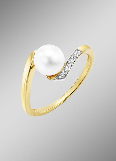 Damenring mit Süsswasser-Zuchtperle und synth. Zirkonia 