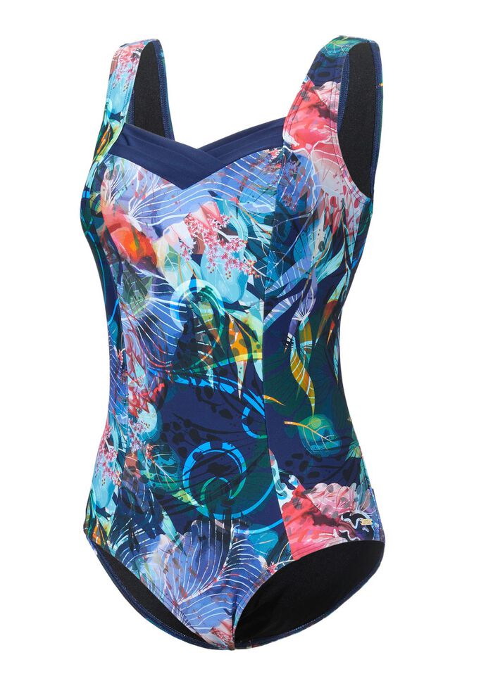 Laurina Badeanzug mit buntem Druckdessin und Halbkorsage 