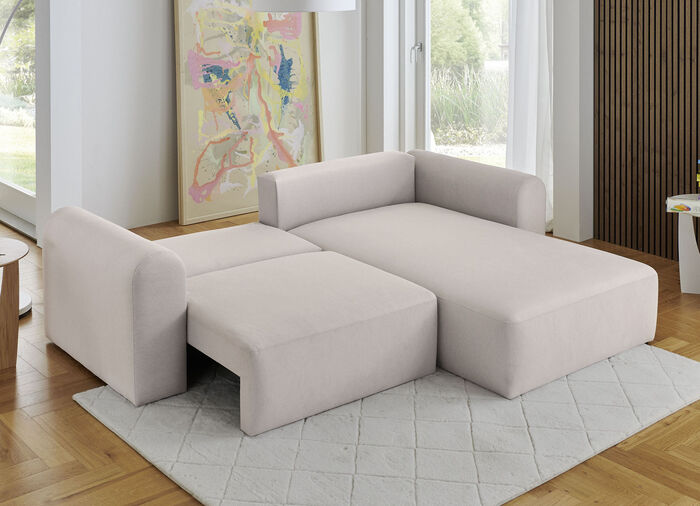 Polsterecke mit Bettfunktion und Dekokissen CREME