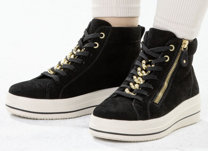 Remonte Bootie mit funkelnder Zierkette an der Schn&uuml;rung SCHWARZ