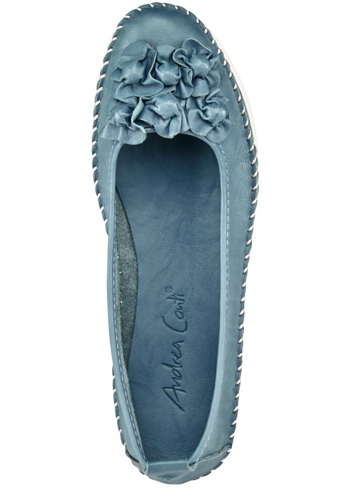 Andrea Conti Mokassin-Slipper mit frechen Lederbl&uuml;ten JEANSBLEU
