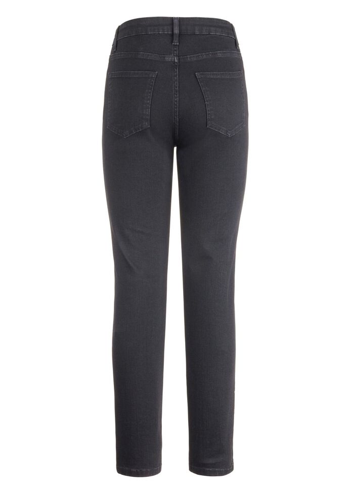 Jeans mit handbemalten, floralen Motiven 