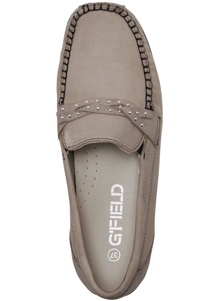 ELENA EDEN, bequeme Damen-Slipper, Weite H, mit herausnehmbarem Fussbett TAUPE