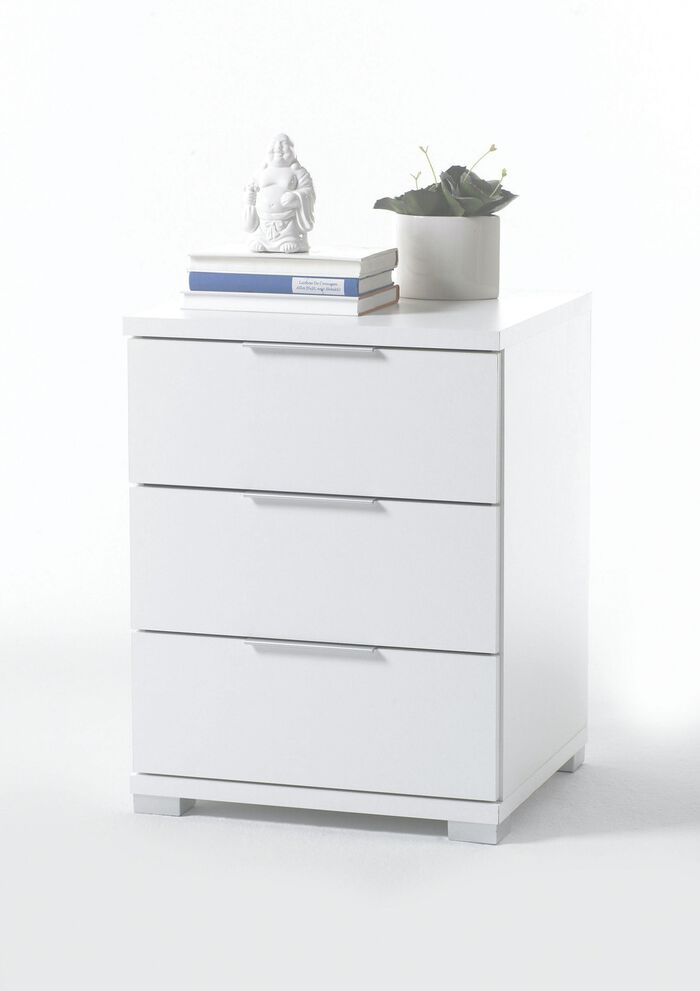 Nachttisch mit metallfarbenen Kunststoffgriffen WEISS