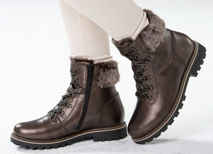Remonte Schnür-Stiefelette mit Plüschkragen DUNKELBRONZE