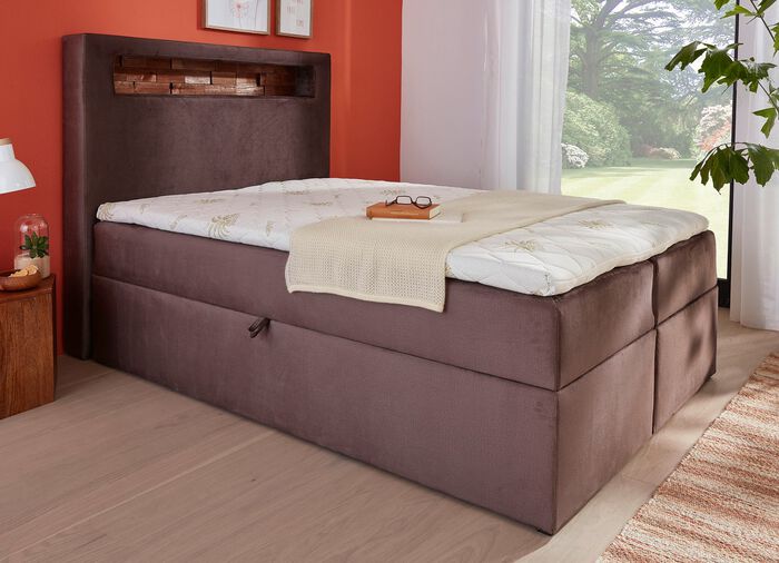 Boxspringbett mit mehrfarbig einstellbarer LED-Beleuchtung BRAUN
