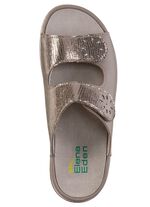 ELENA EDEN, bequeme Damen-Pantoletten, Weite H, mit herausnehmbarem Fussbett TAUPE-ANTIKBRONZE
