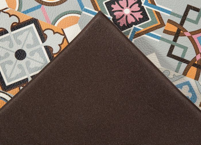 Strapazierf&auml;higer K&uuml;chenl&auml;ufer und -teppich im Fliesen-Design BLAU-GRAU