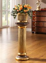 Handgefertigte und handbemalte S&auml;ule mit &Uuml;bertopf BRAUN-GOLD