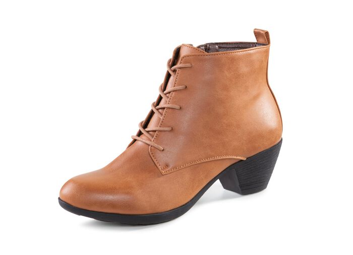 Andrea Conti Schn&uuml;r-Stiefelette aus Synthetik COGNAC