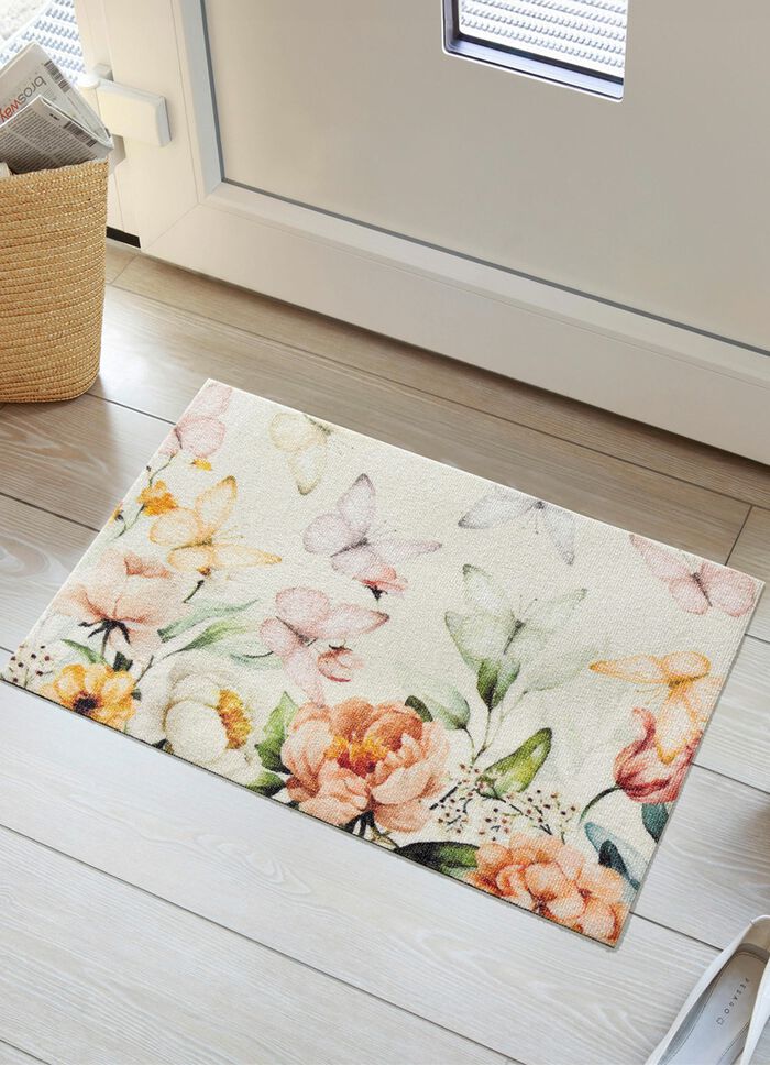Ansprechende Fussmatte mit Bl&uuml;ten und Schmetterlinge 