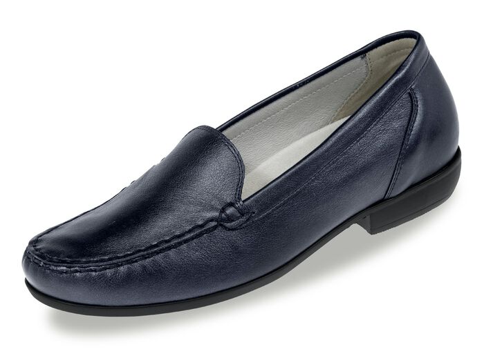 Waldläufer Mokassin-Slipper aus edlem Leder STAHLBLAU