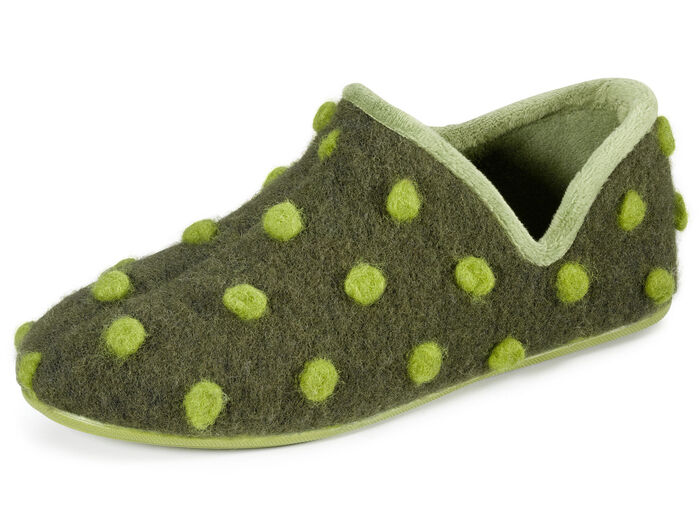 Laurina Filz-Hausschuh mit kontrastfarbenen Noppen GRÜN