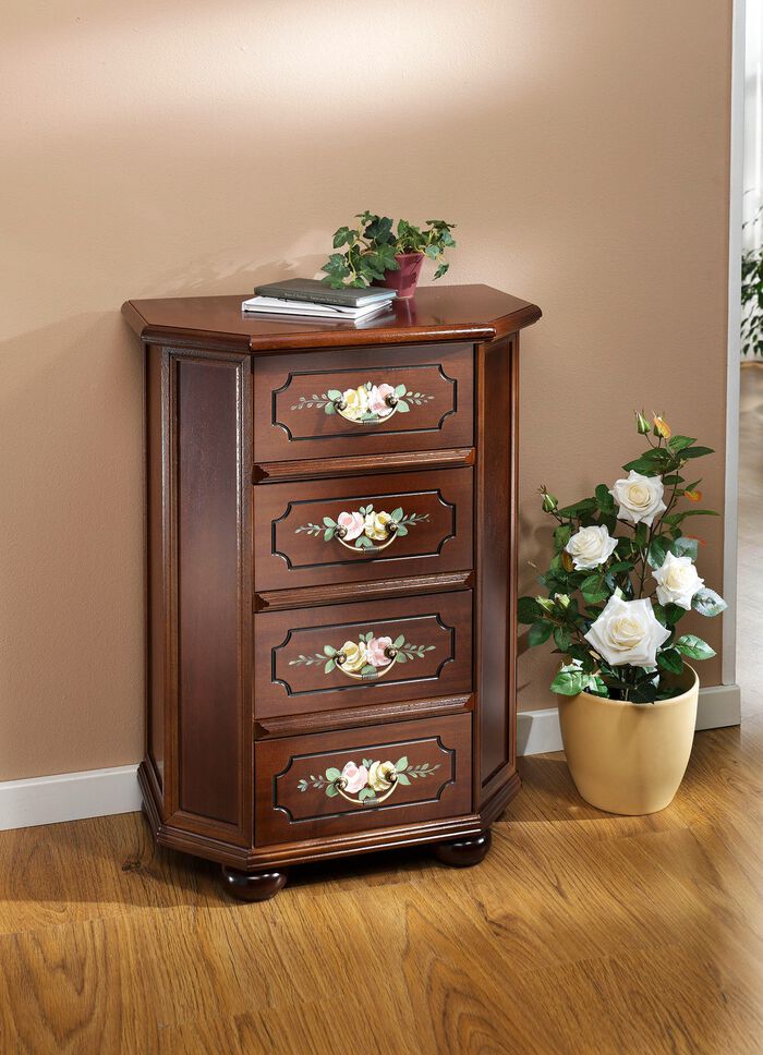Stilvolle Kommode mit handbemalter Blumendekoration NUSSBAUM