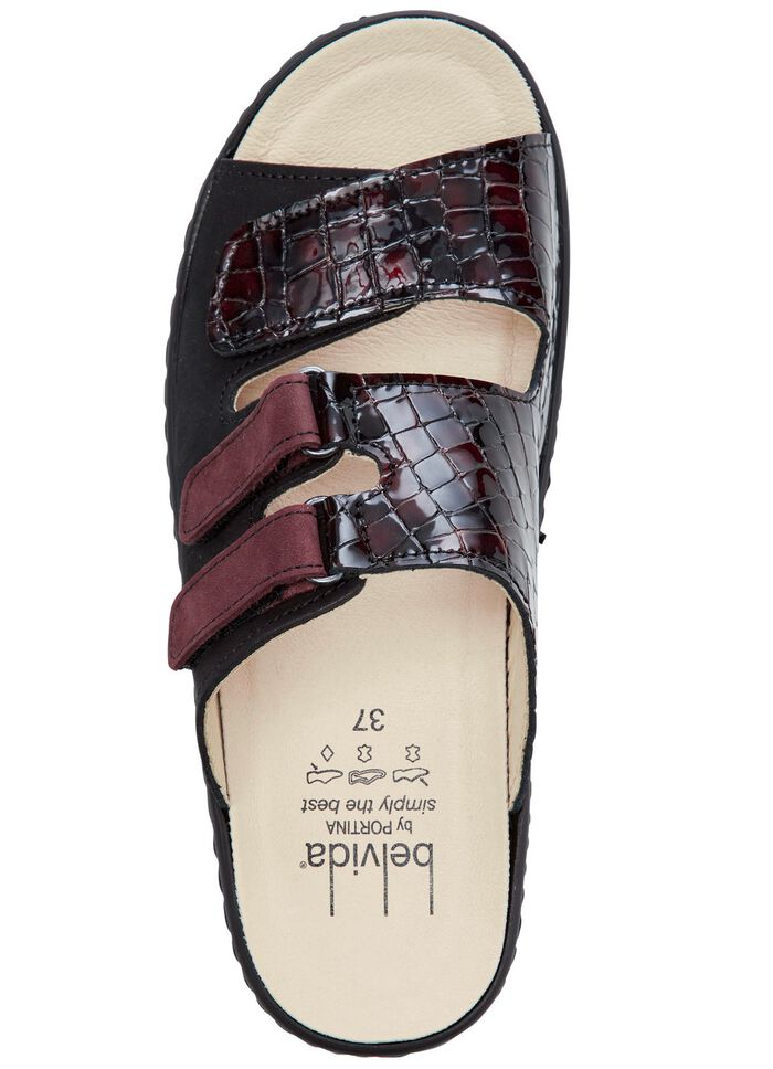 ELENA EDEN, bequeme Damen-Pantoletten, Weite H, mt herausnehmbarem Fussbett SCHWARZ-BORDEAUX