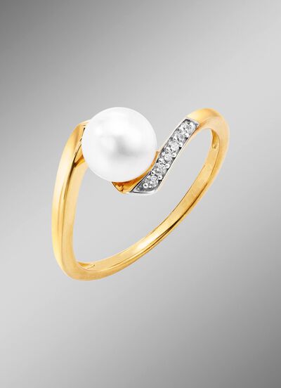 Damenring mit S&uuml;sswasser-Zuchtperle und synth. Zirkonia 