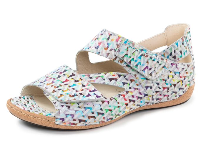 Waldl&auml;ufer Sandale aus effektvoll bedrucktem Nubukleder ECRU-BUNT