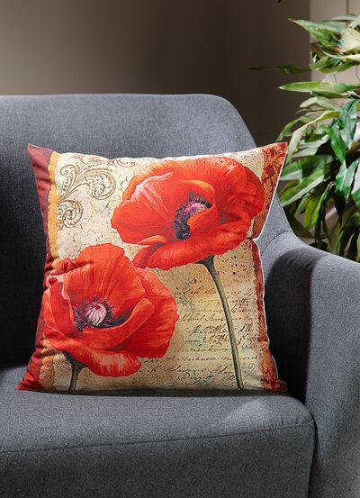 Kissenbezug mit Mohnblumen-Motiven 
