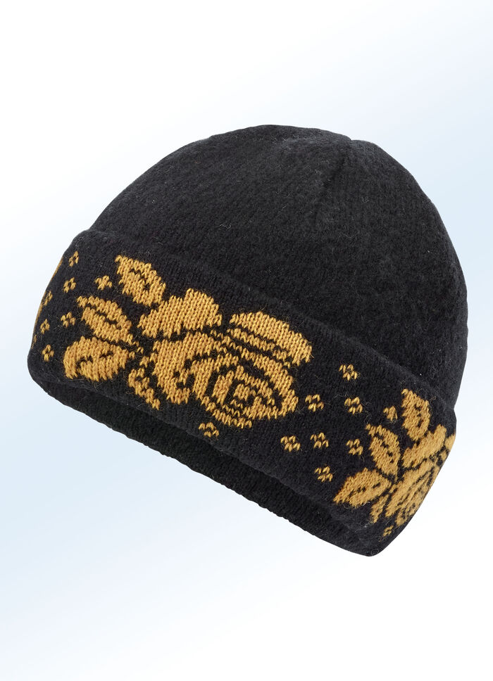 Warme Strick-Mütze SCHWARZ-GELB