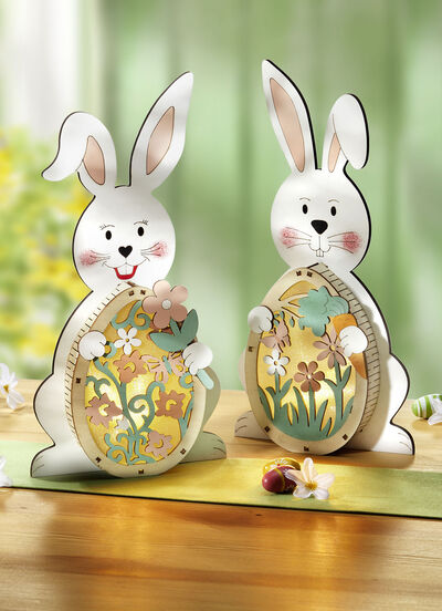 Beleuchtete Hasen aus Holz, 2er-Set 