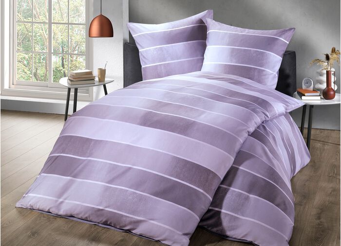 Bettw&auml;sche-Garnitur mit Blockstreifen-Dessin 