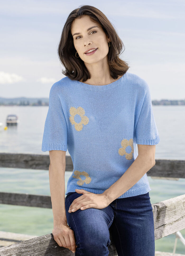 Pullover mit Glitzer in Blumenmotiven 