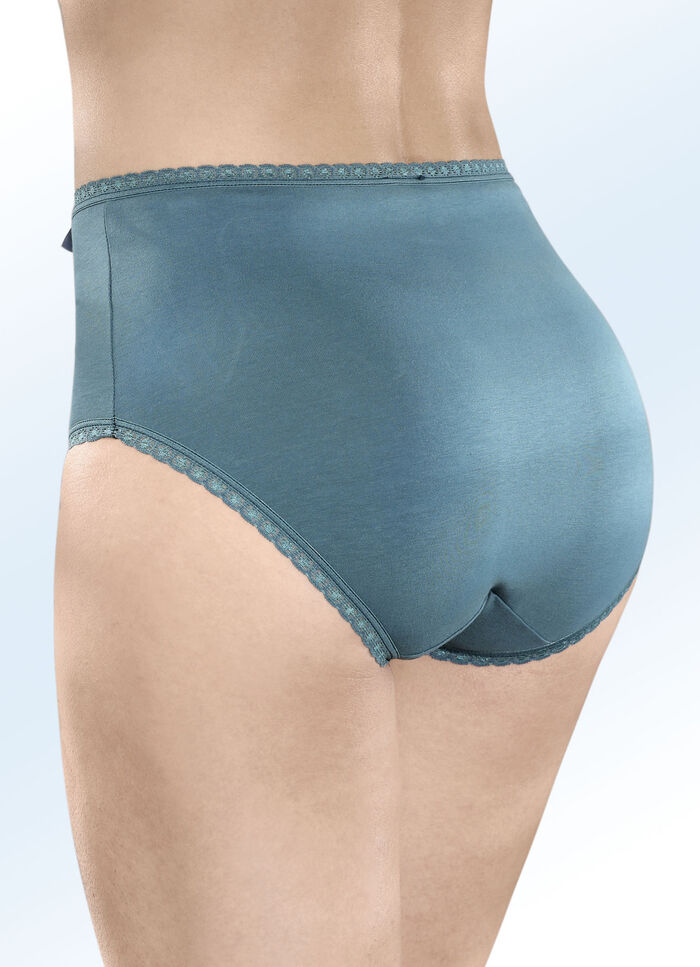 Fünferpack Slips mit elastischen Spitzebandabschlüssen