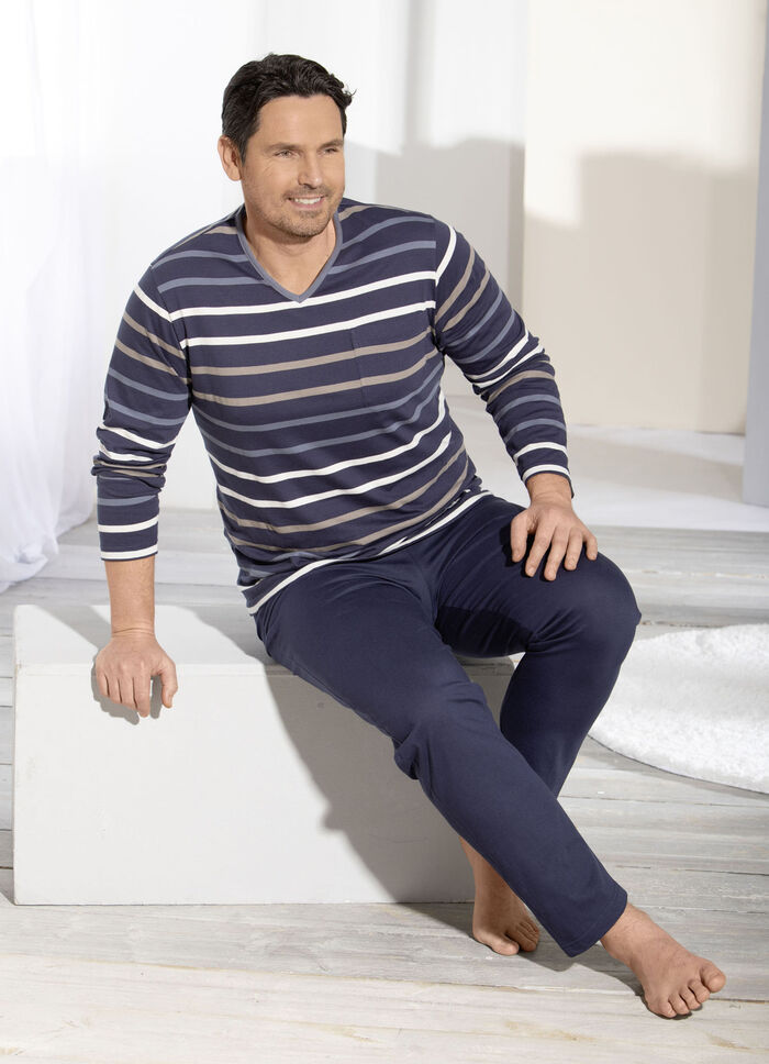 Pyjama mit V-Ausschnitt und garngef&auml;rbtem Ringeldessin 