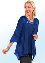 2-teiliges Blusen-Set mit glänzendem Satin-Besatz ROYALBLAU