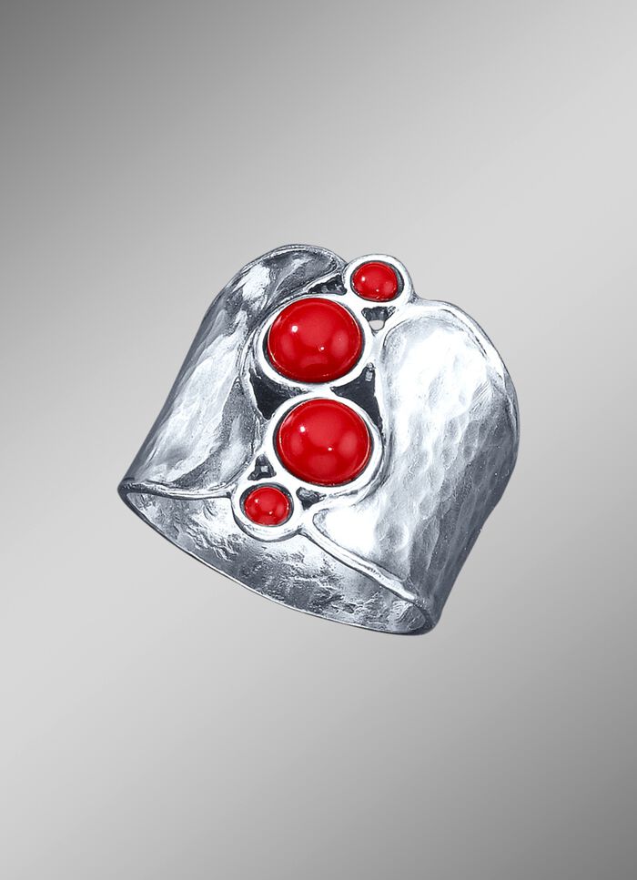 Aussergew&ouml;hnlicher Damenring mit Koralle, beh. 