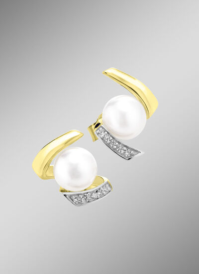 Ohrstecker mit Süsswasser-Zuchtperlen und synth. Zirkonia 