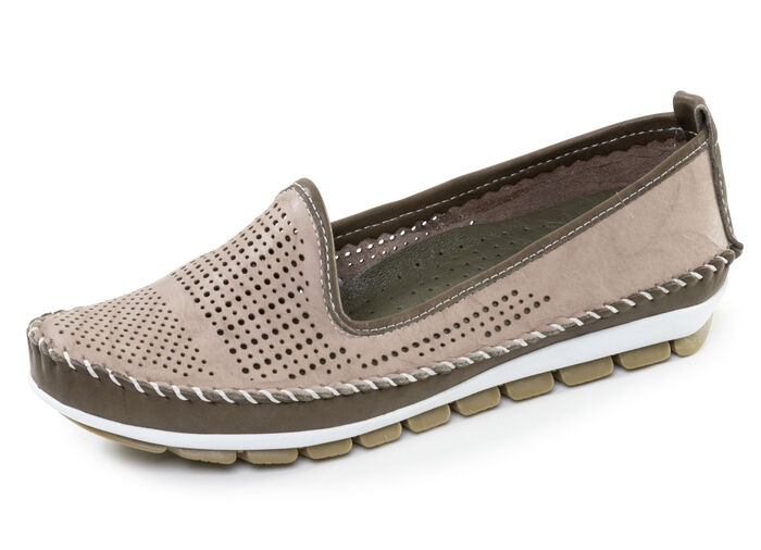Gemini, sommerliche Damen-Slipper, Weite G, mit herausnehmbarem Fussbett TAUPE-OLIV