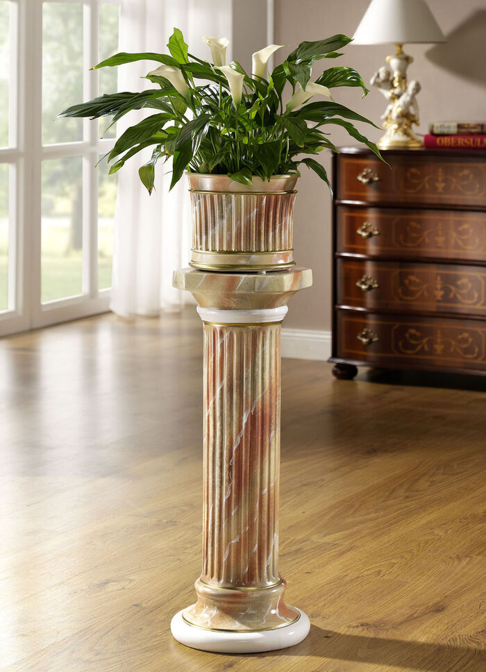 Handgefertigte und handbemalte Säule mit Übertopf MARMOROPTIK