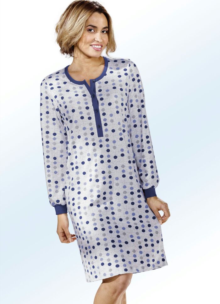 Zweierpack Nachthemden, Langarm mit Knopfleiste und B&uuml;ndchen MARINE/T&Uuml;RKIS