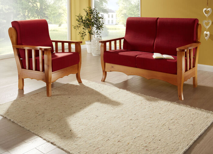 Polsterm&ouml;bel auf massivem Kiefernholz-Gestell HONIG-ROT