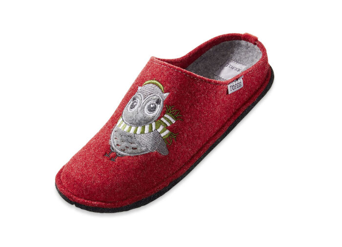 Hausschuh mit Eulen-Applikation ROT