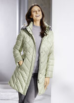 Daunen-Kurzmantel mit abnehmbarer Kapuze SCHILFGRÜN