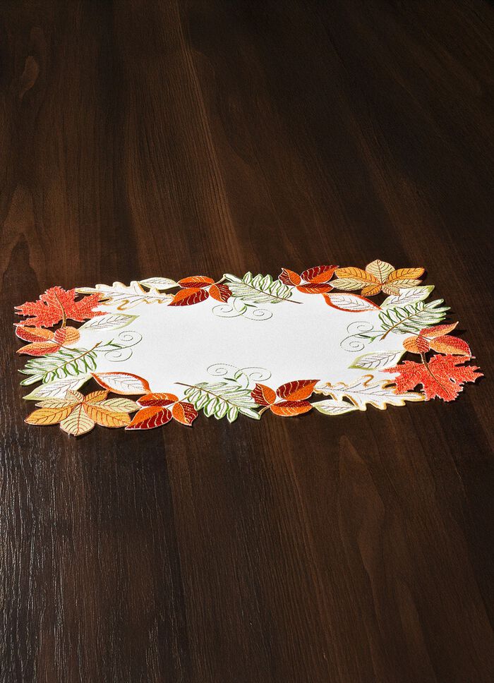 Herbstliche Tisch- und Raumdekoration mit Blattmotiven WEISS-BUNT