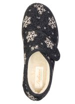 Warme Damen-Hausschuhe, Weite H, mit Klettverschluss SCHWARZ