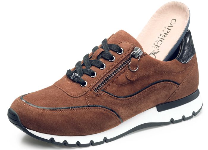 Caprice Schn&uuml;rschuh mit praktischem Seitenreissverschluss COGNAC