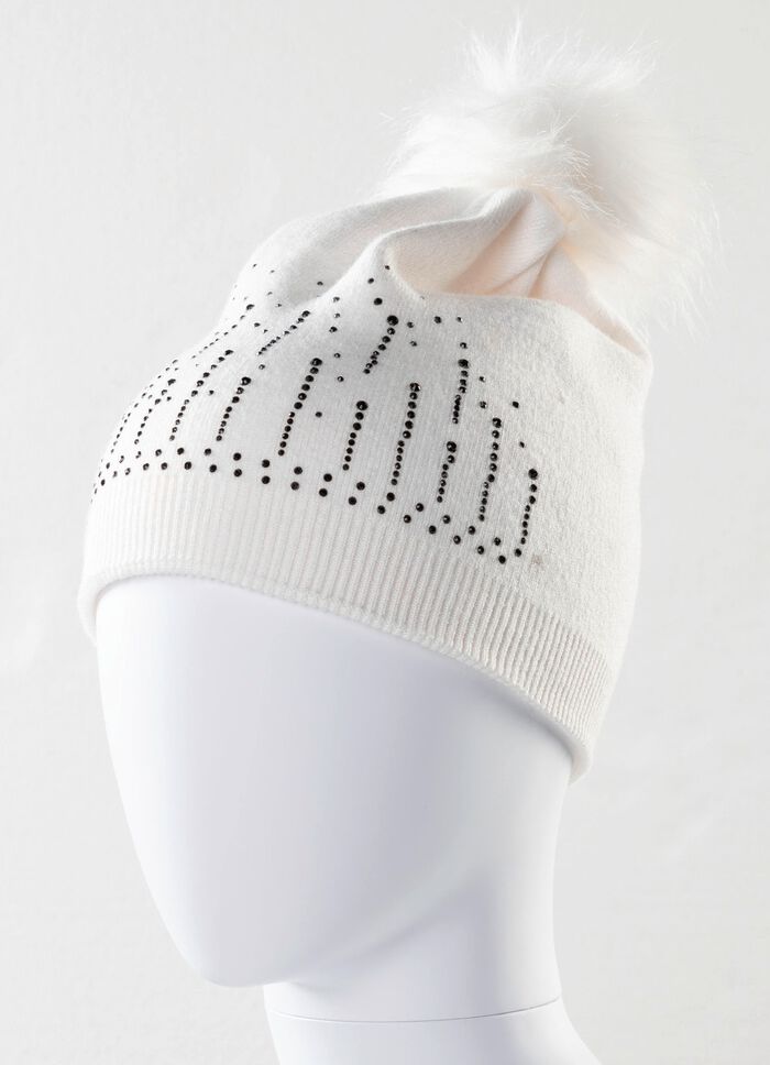 Stilvolle Damen-M&uuml;tze mit Glitzersteinchen NATURWEISS