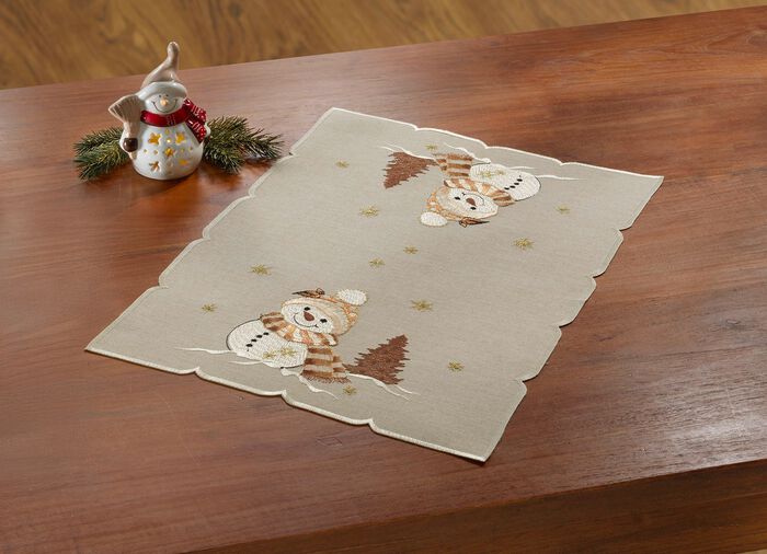 Bestickte Tisch- und Raumdekoration HELLBRAUN-BUNT