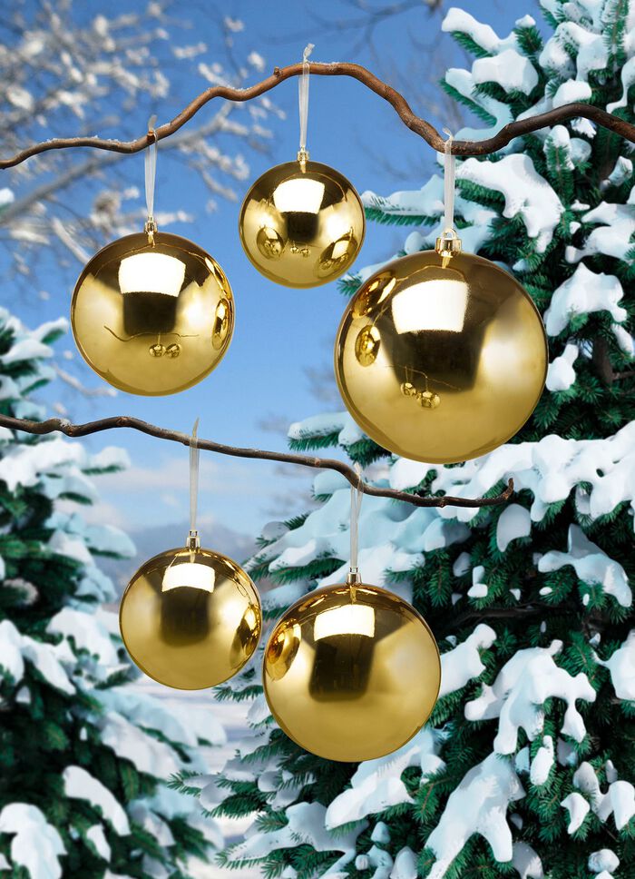 Witterungsbest&auml;ndiges und bruchsicheres Kugel-Set, 5-teilig GOLD