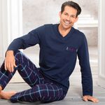 Comte Schlafanzug mit V-Ausschnitt und Webflanellhose 