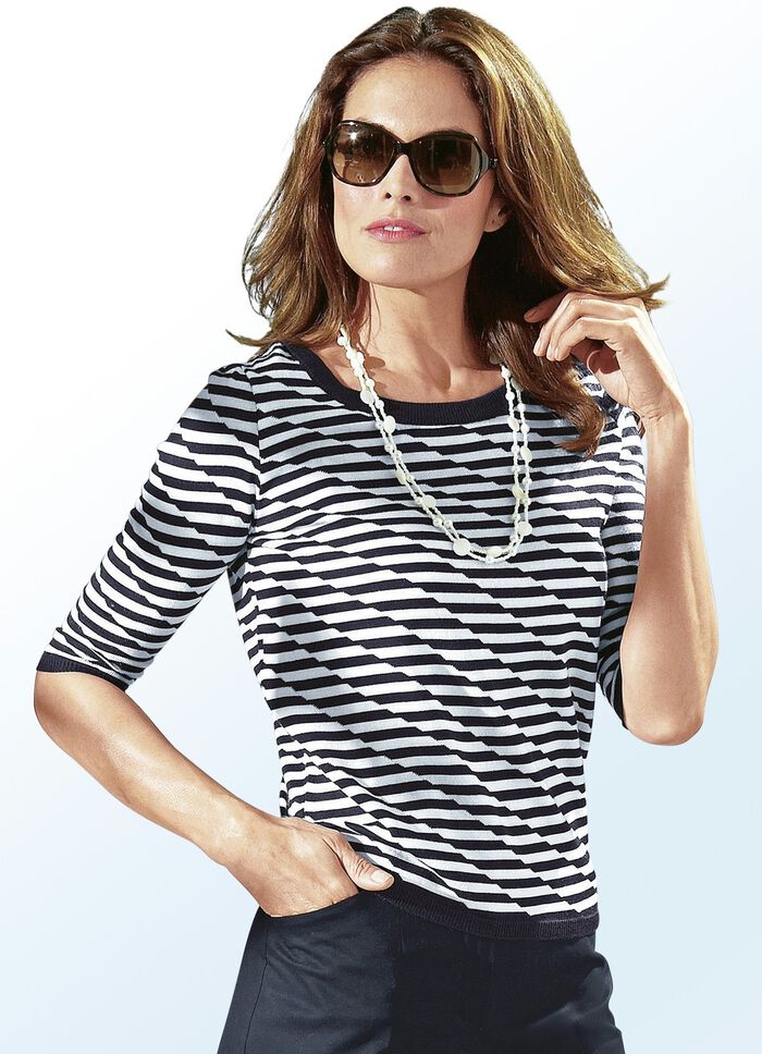 Pulli mit dekorativem Muster MARINE-WEISS