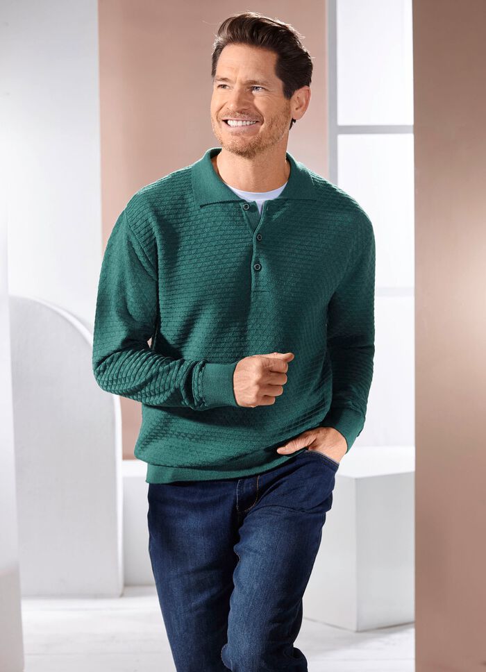 Polopullover mit kurzer Knopfleiste in 3 Farben 