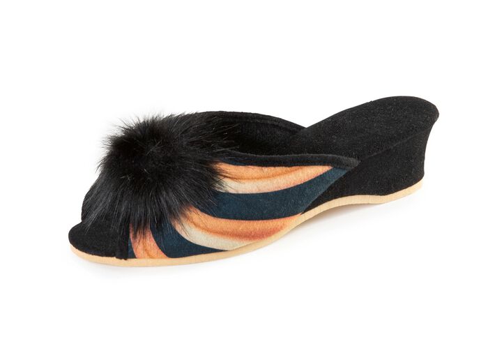 ELENA EDEN, schicke Damen-Pantoletten, Weite G, mit Kunstfellpompon 