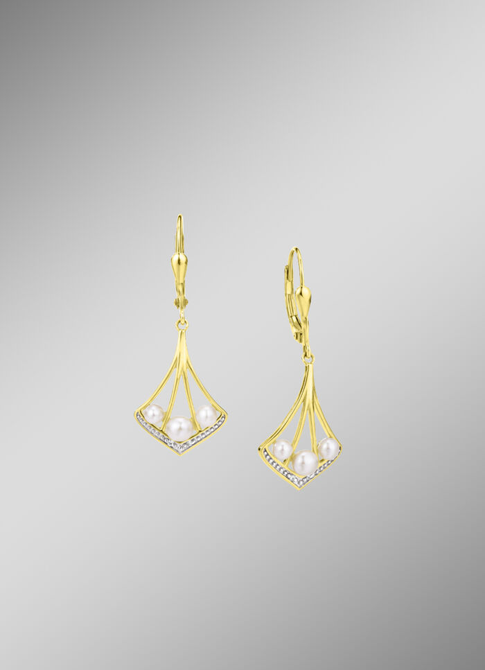 Ohrringe mit Zirkonia und Süsswasser-Zuchtperlen 