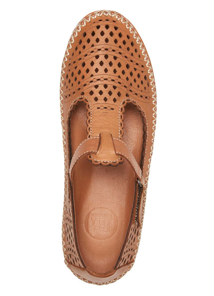 ELENA EDEN, sommerliche Damen-Slipper, Weite H, mit Klettverschluss COGNAC
