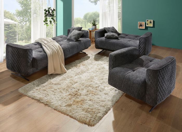 Polsterm&ouml;bel mit Bettfunktion und Dekokissen ANTHRAZIT